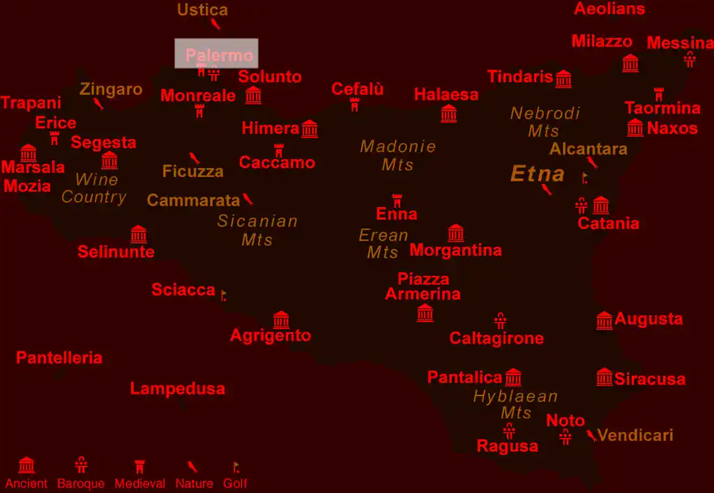 Carte des villes de Sicile