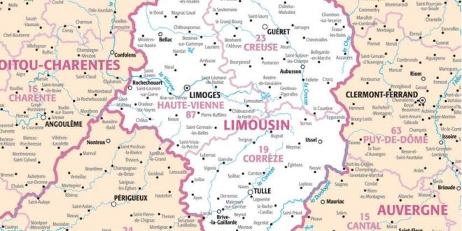 Carte du Limousin avec villes