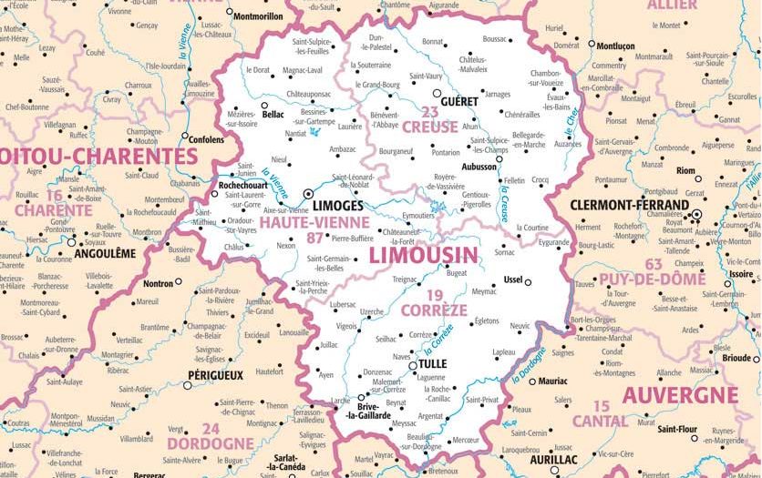 Carte du Limousin avec villes