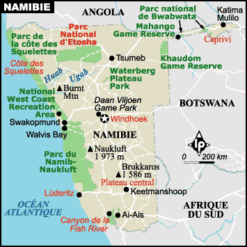 Namibie carte touristique