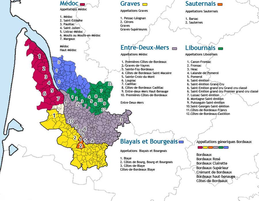 Carte des vins de Bordeaux