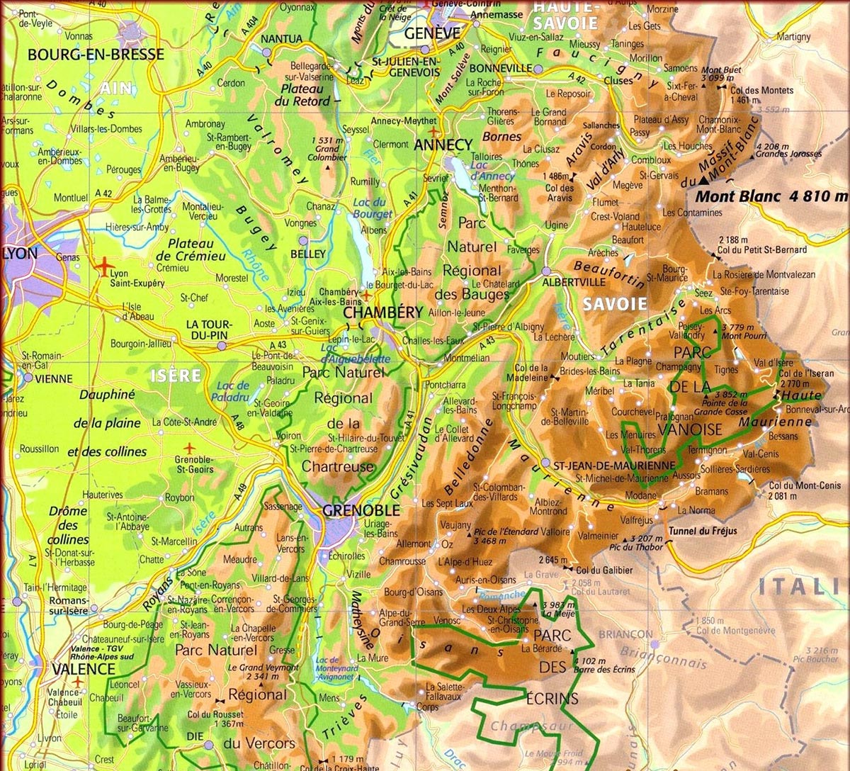 carte du massif des alpes