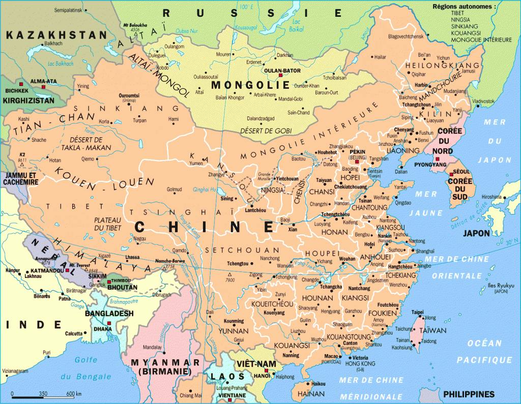 Carte de la chine du Sud