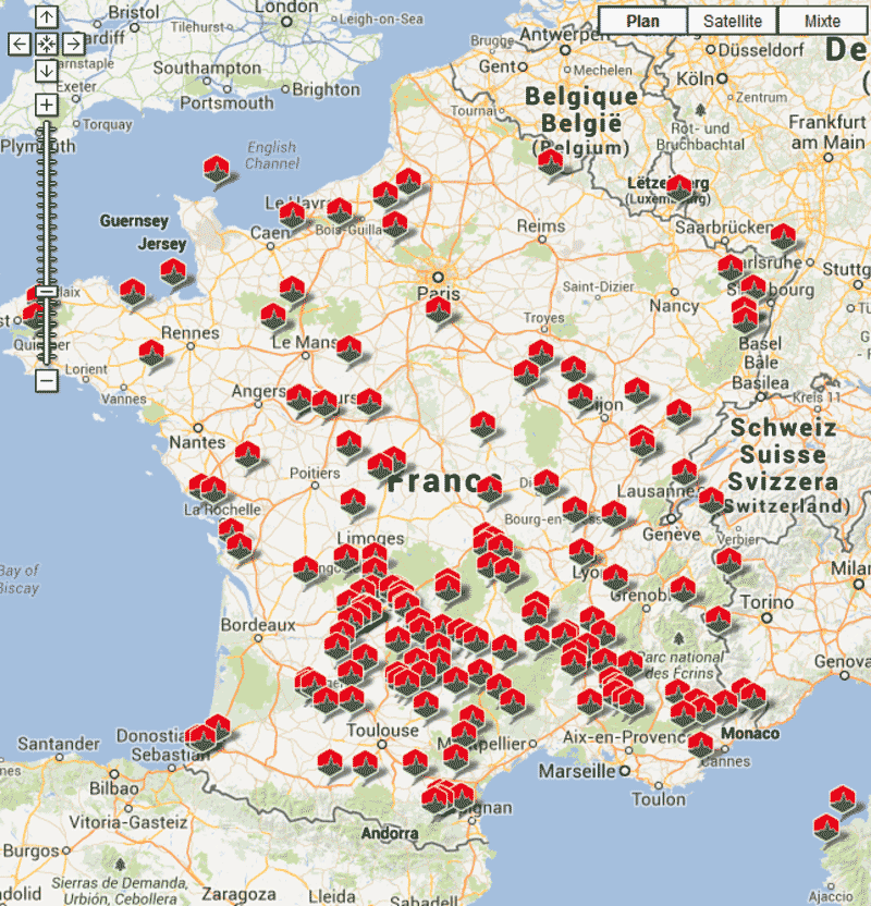 Carte des villages et gîtes de France