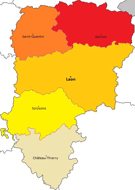 Carte des arrondissements de l'Aisne