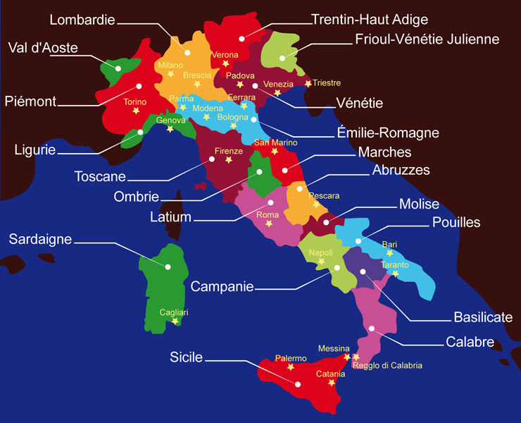 Carte Italie - Régions