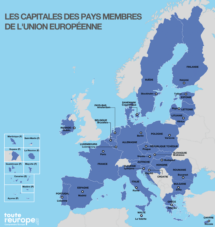 Carte des capitales de l'union européenne