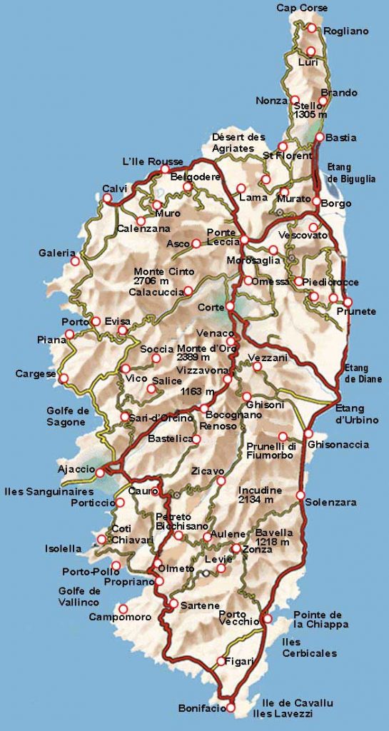Carte des routes de la Corse