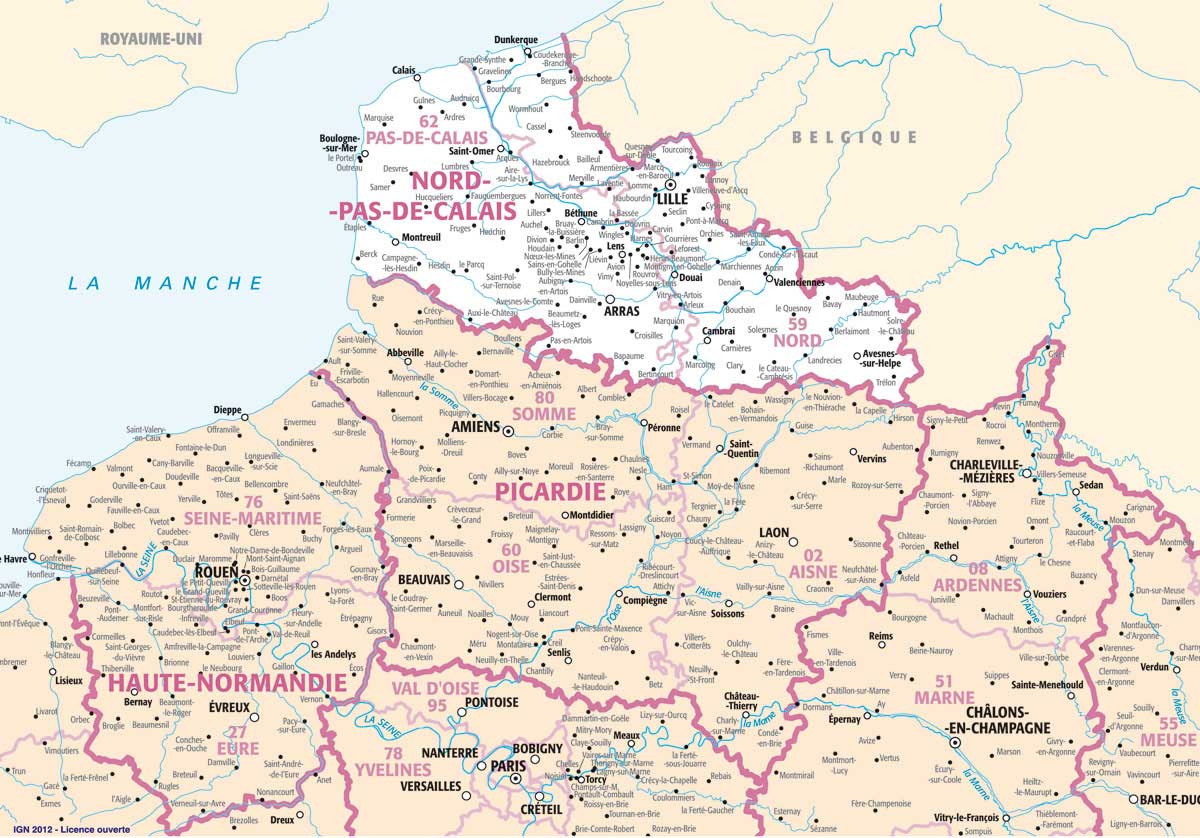 Carte des villes du Nord de la France