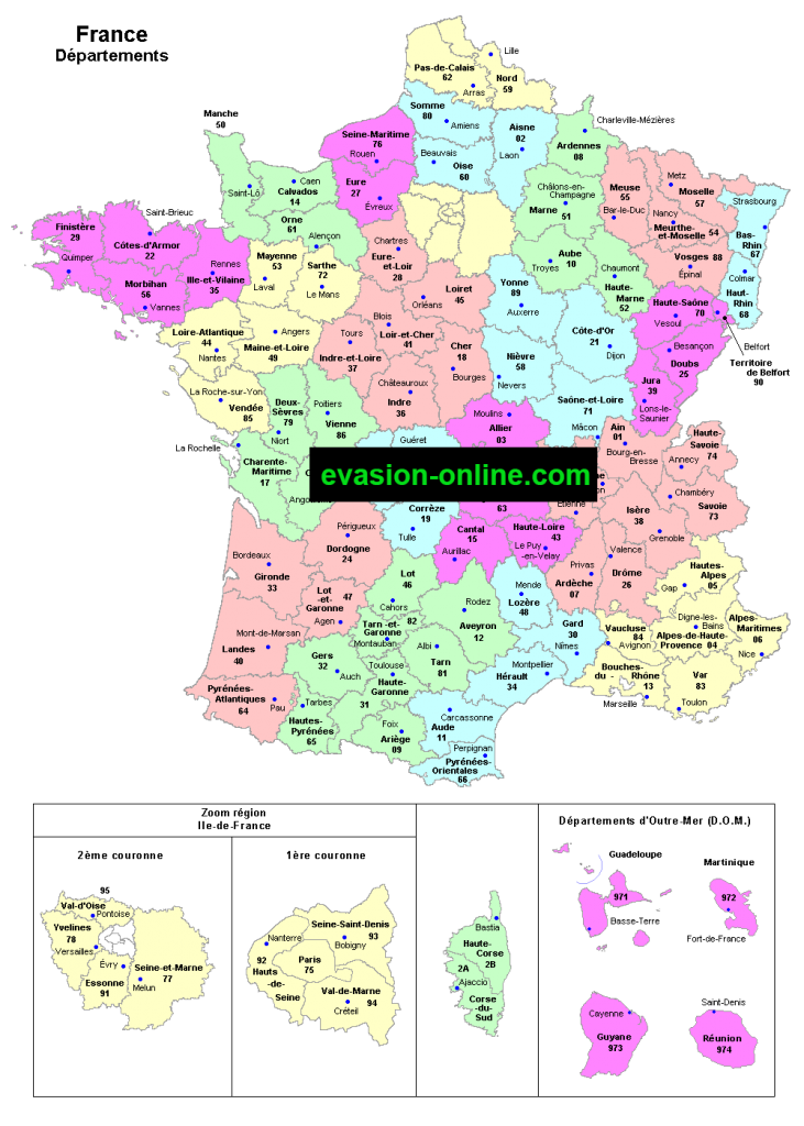 France départements - Carte détaillée