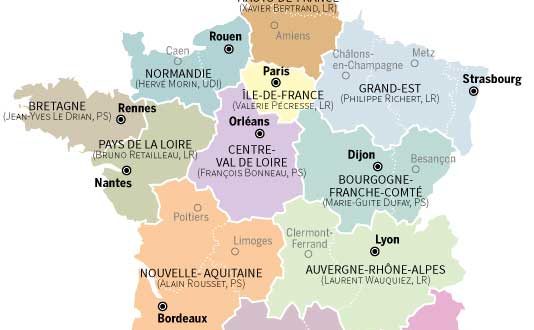 Carte des nouvelles régions françaises