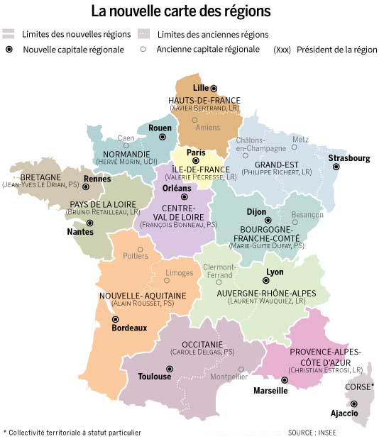 Carte des nouvelles régions françaises