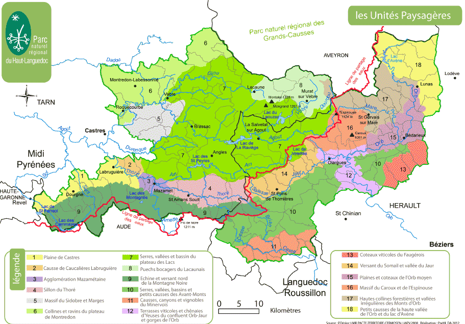 Unités paysagères du Parc du Haut-Languedoc
