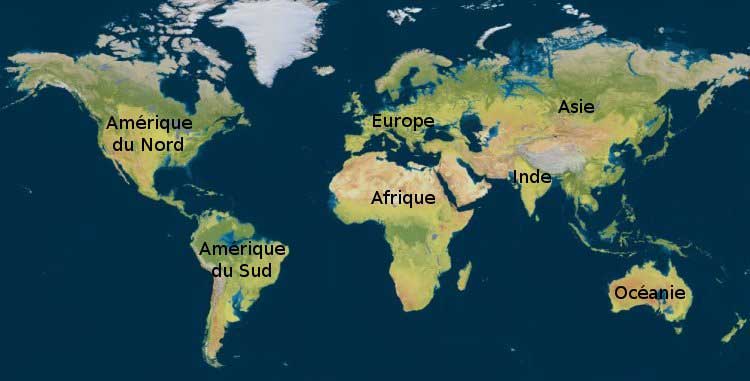 Inde - Carte du monde avec noms des pays