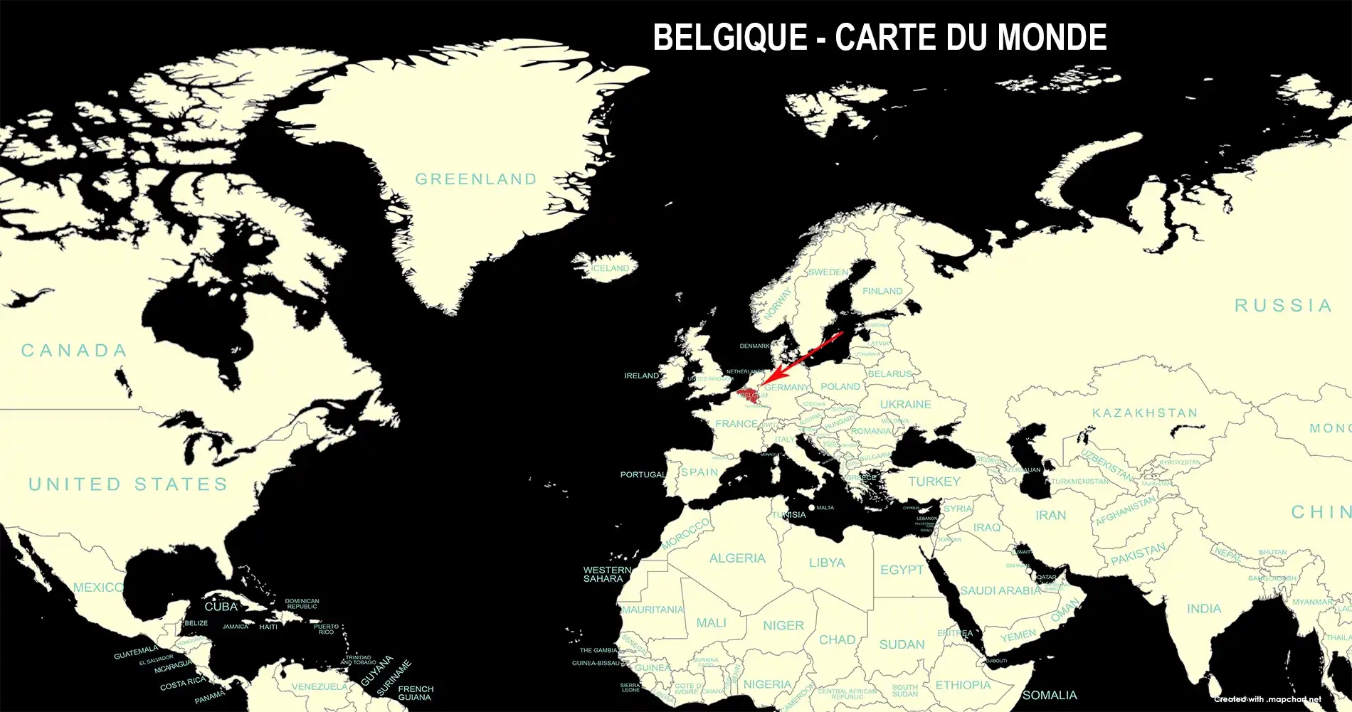 Belgique sur la carte du monde