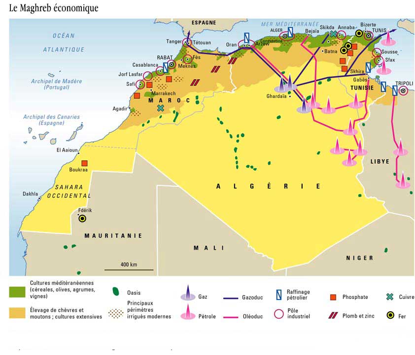 Carte géographique du Maghreb - Economie