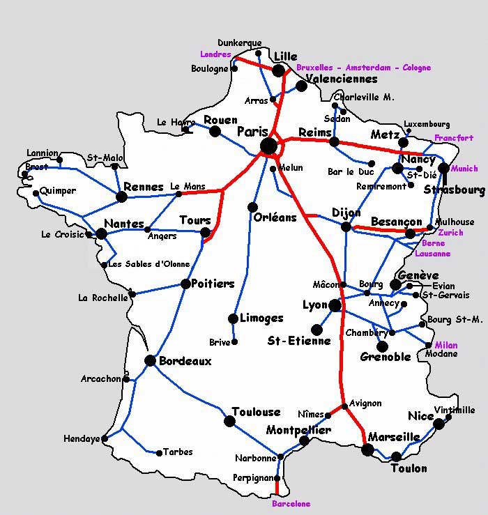 Carte de France du TGV