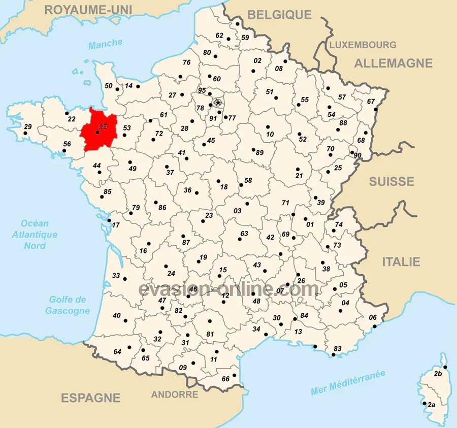 Carte de France avec numéros des départements