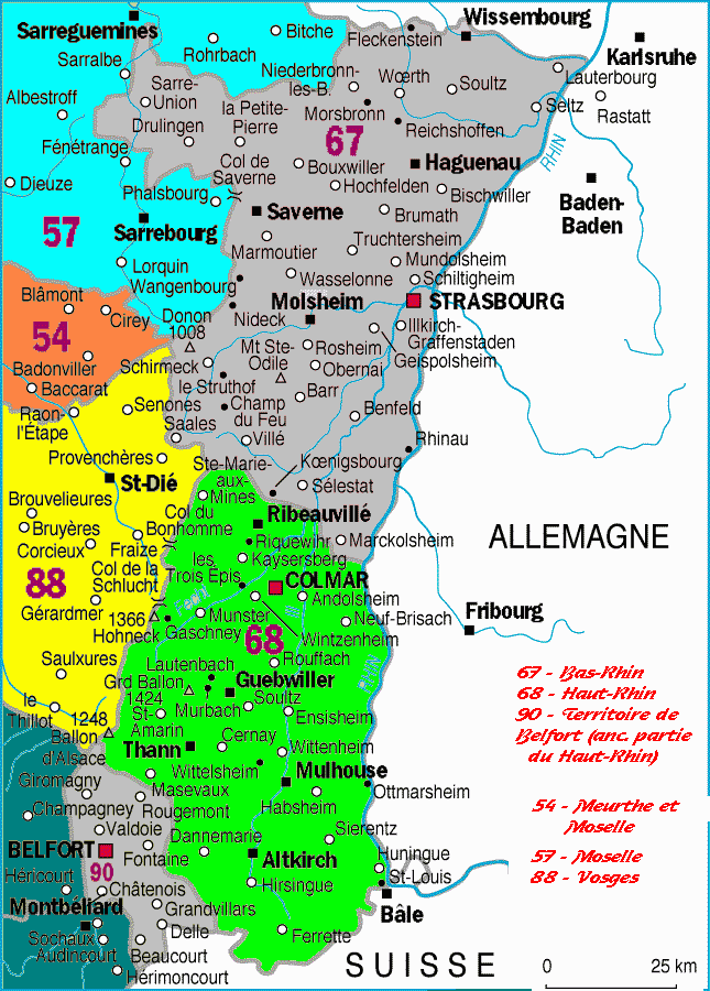 Alsace carte des départements