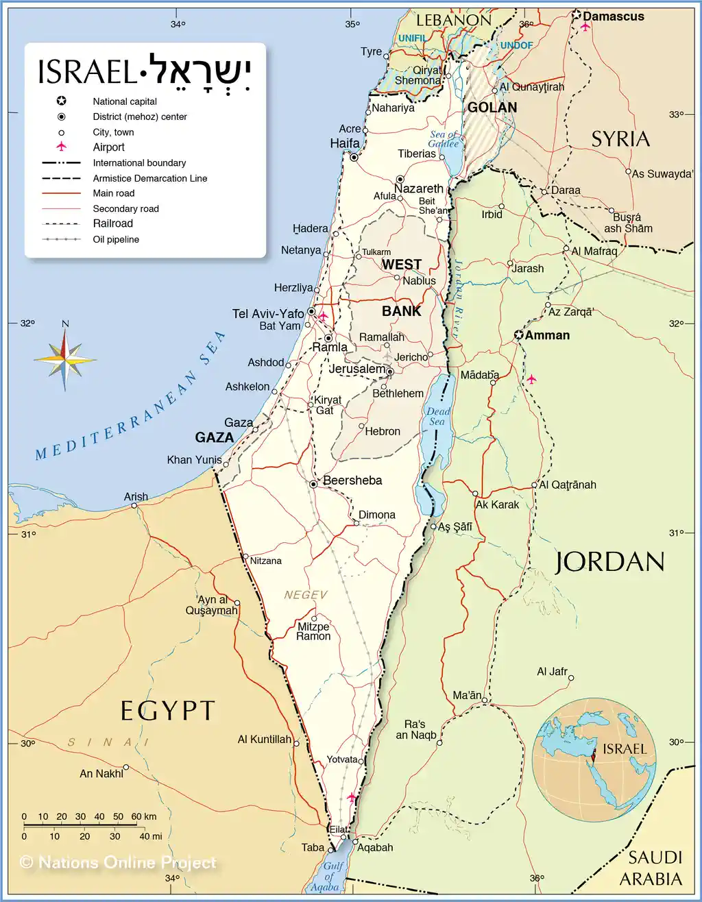 Carte géographique Israel - Palestine