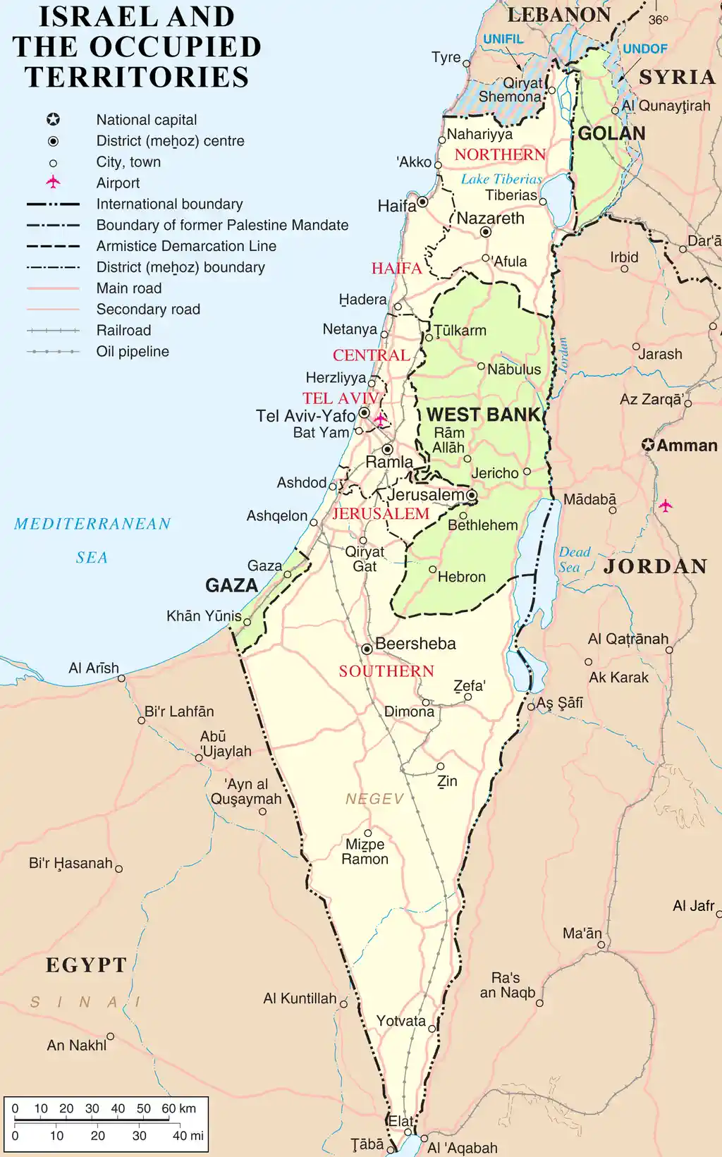 Carte des territoires occupés en Israel