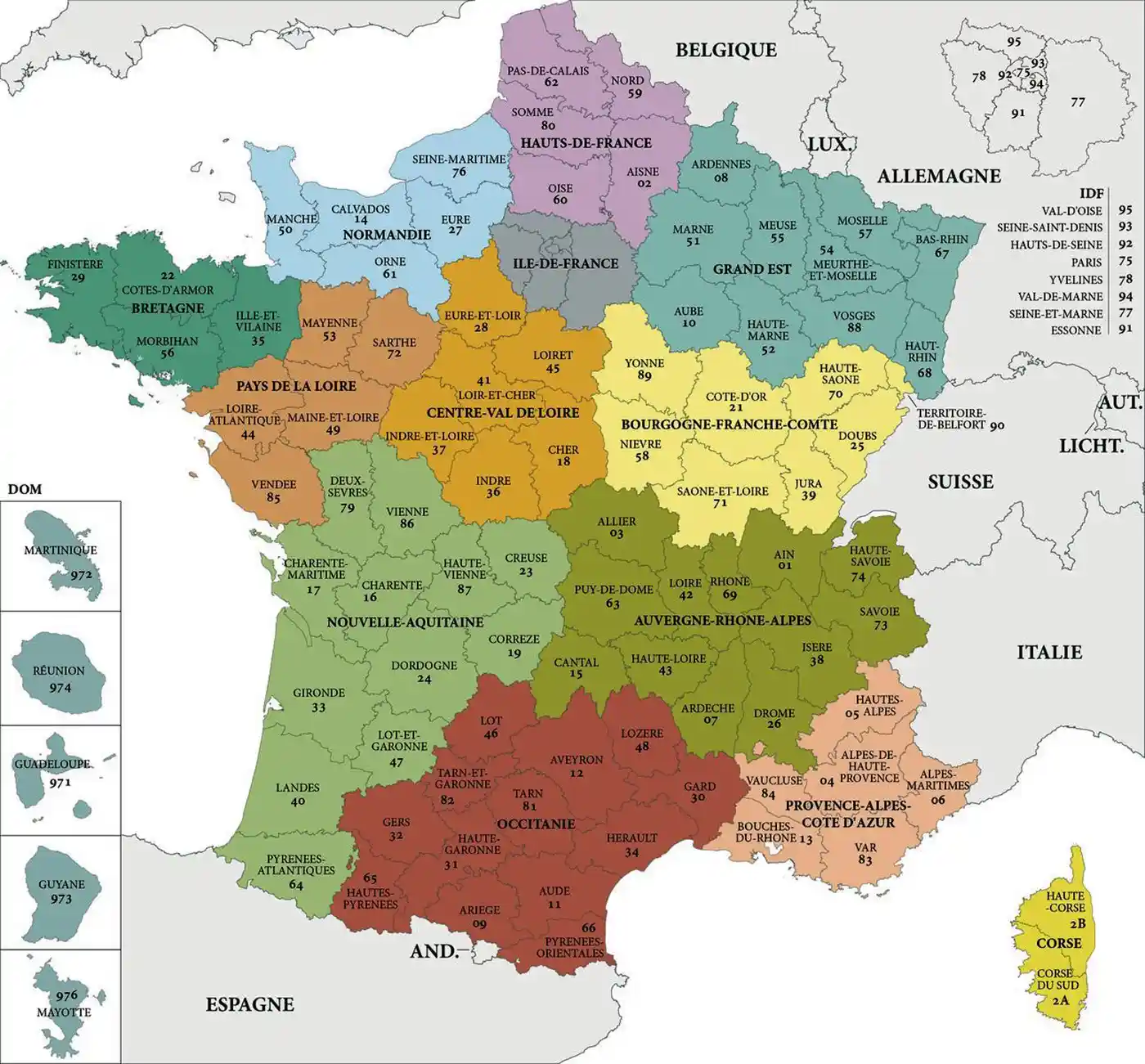 Carte de France détaillée avec régions et départements