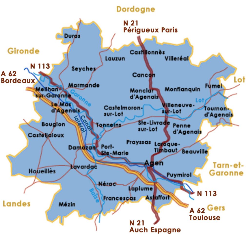 Carte autoroutes et routes  du Lot et Garonne