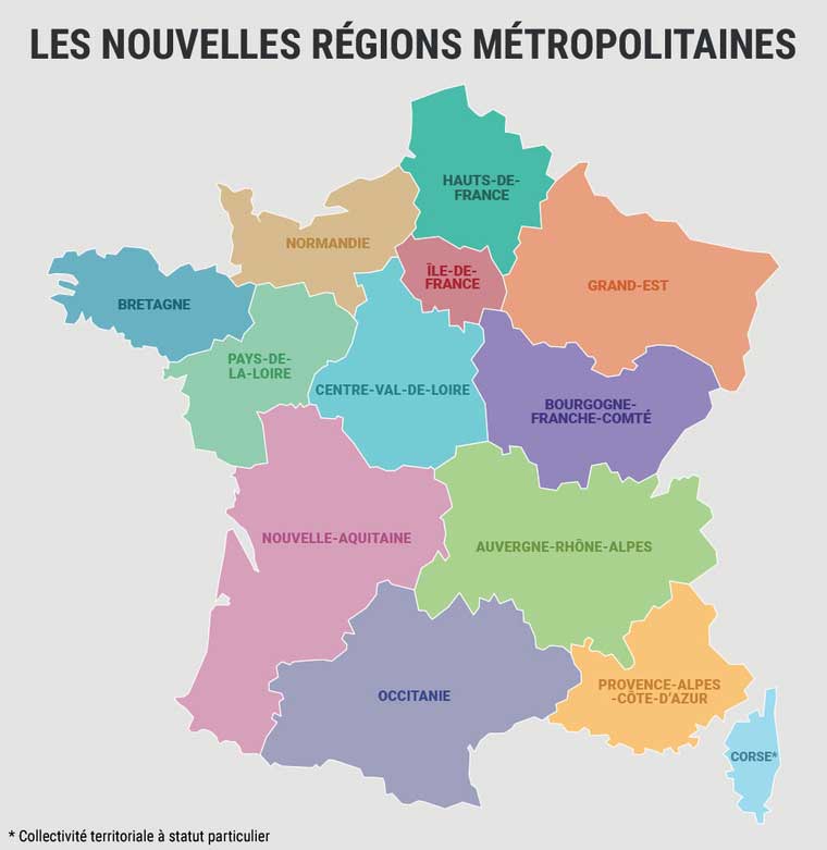 Carte des régions 2018 - France