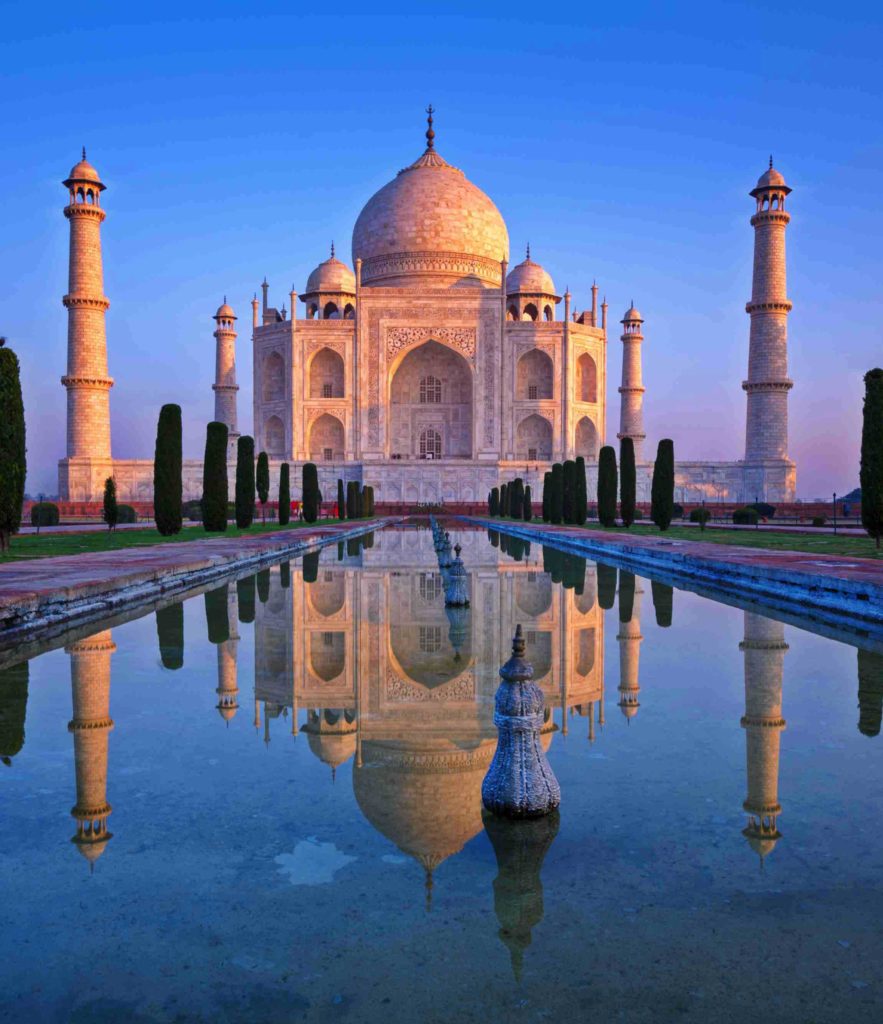 Photo du Taj Mahal au soleil couchant
