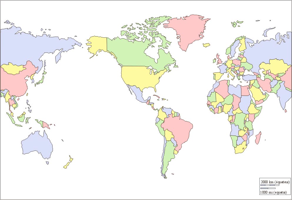 Carte du monde vierge en couleur