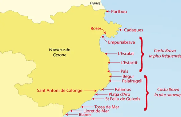 Carte Costa Brava en Espagne