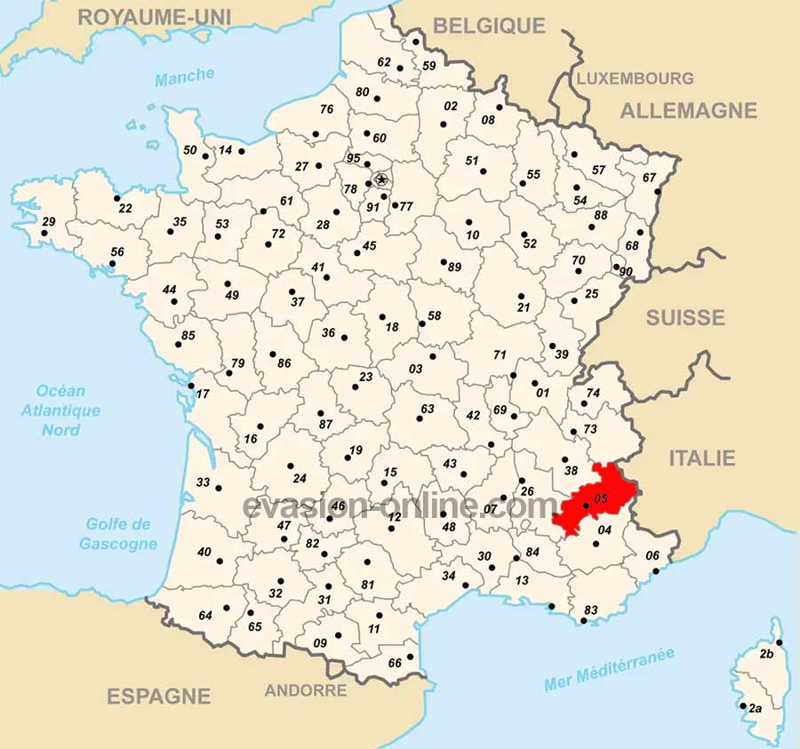 Département 05 - Carte de France des départements avec numéros