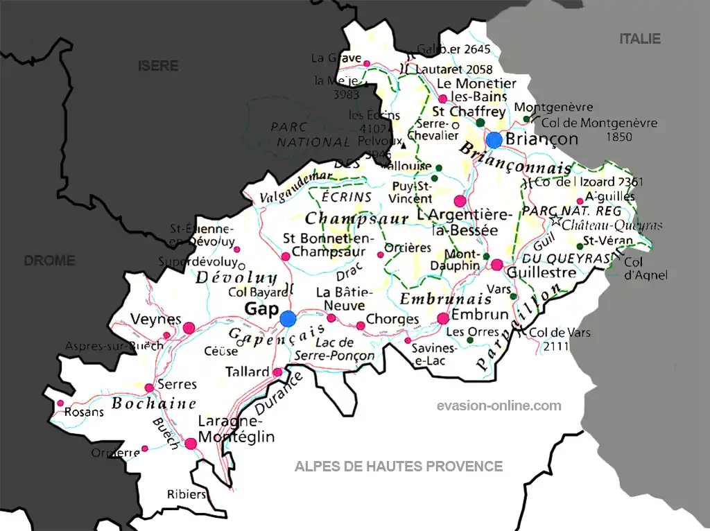 Carte des villes de Haute Alpes