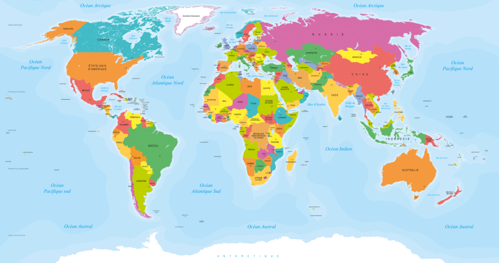 Carte du monde avec capitales