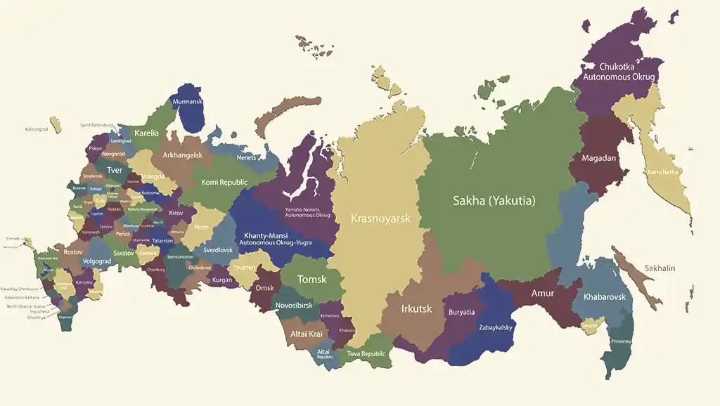 Carte de la Russie aujourd'hui