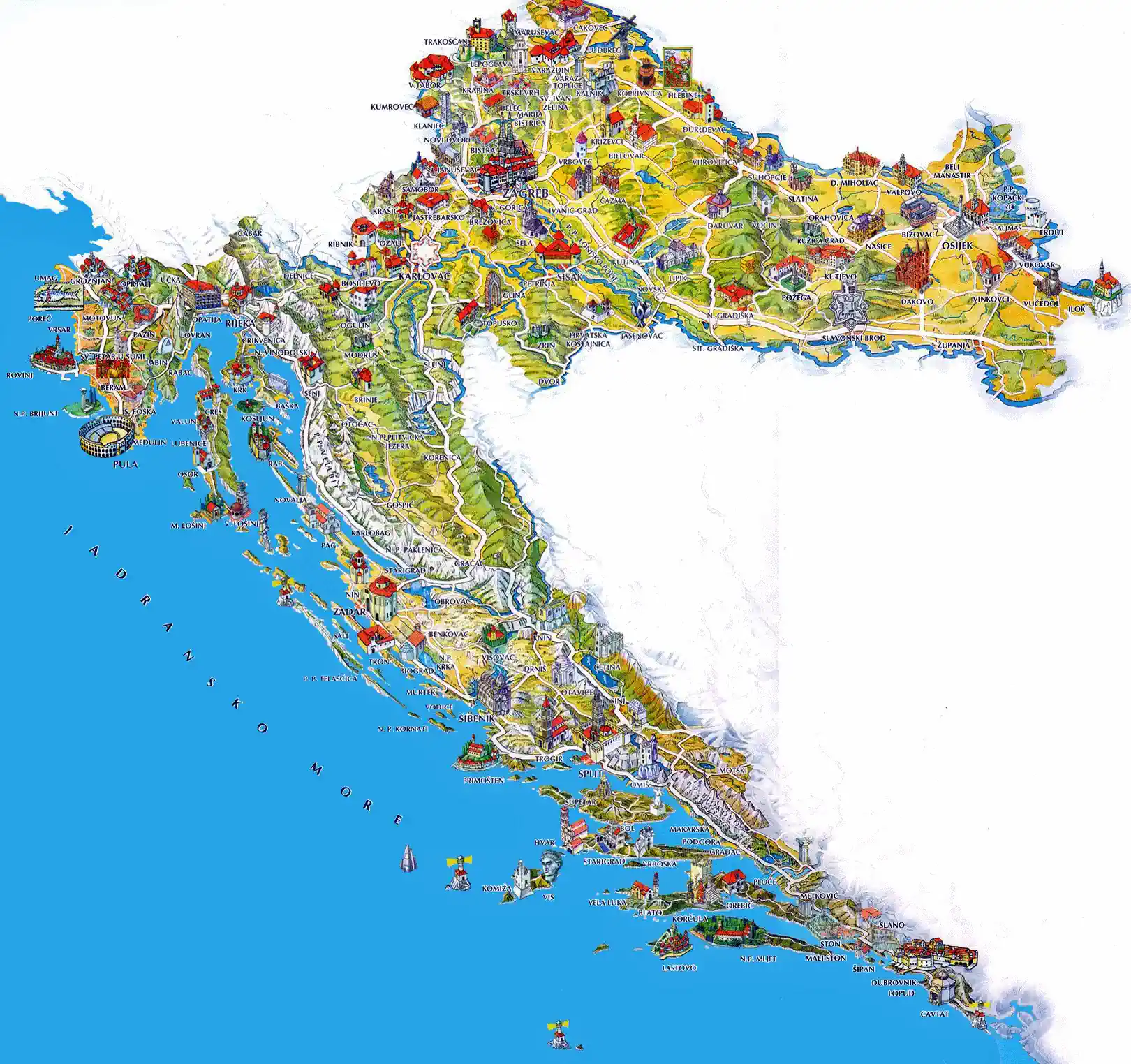 Carte touristique de la Croatie