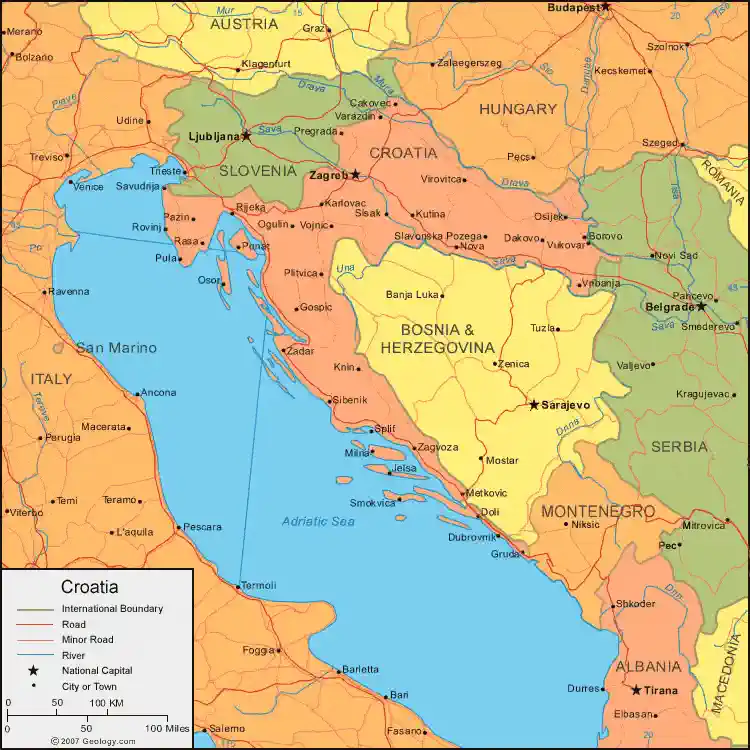 Carte détaillée de la Croatie