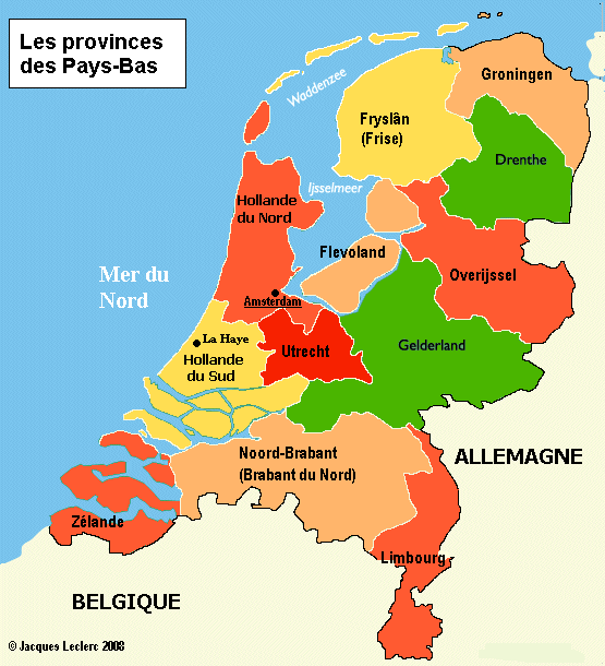 Carte des Pays Bas avec ses provinces