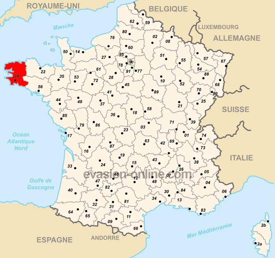 Département numéro 29 sur la Carte de France