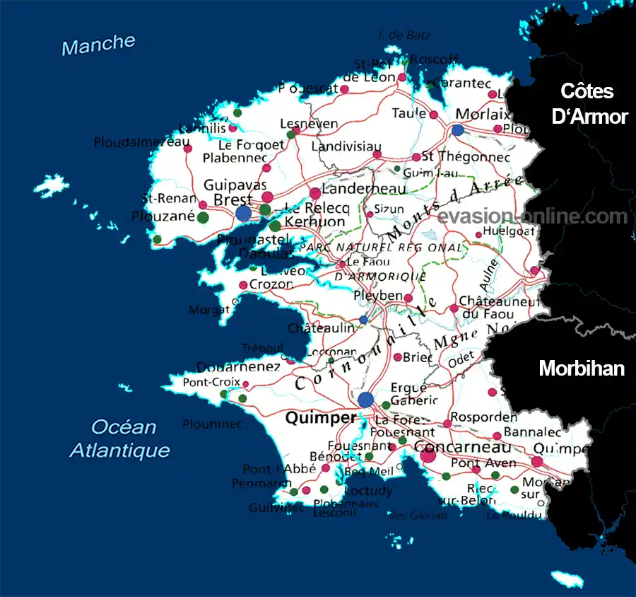 Carte des villes du Finistère