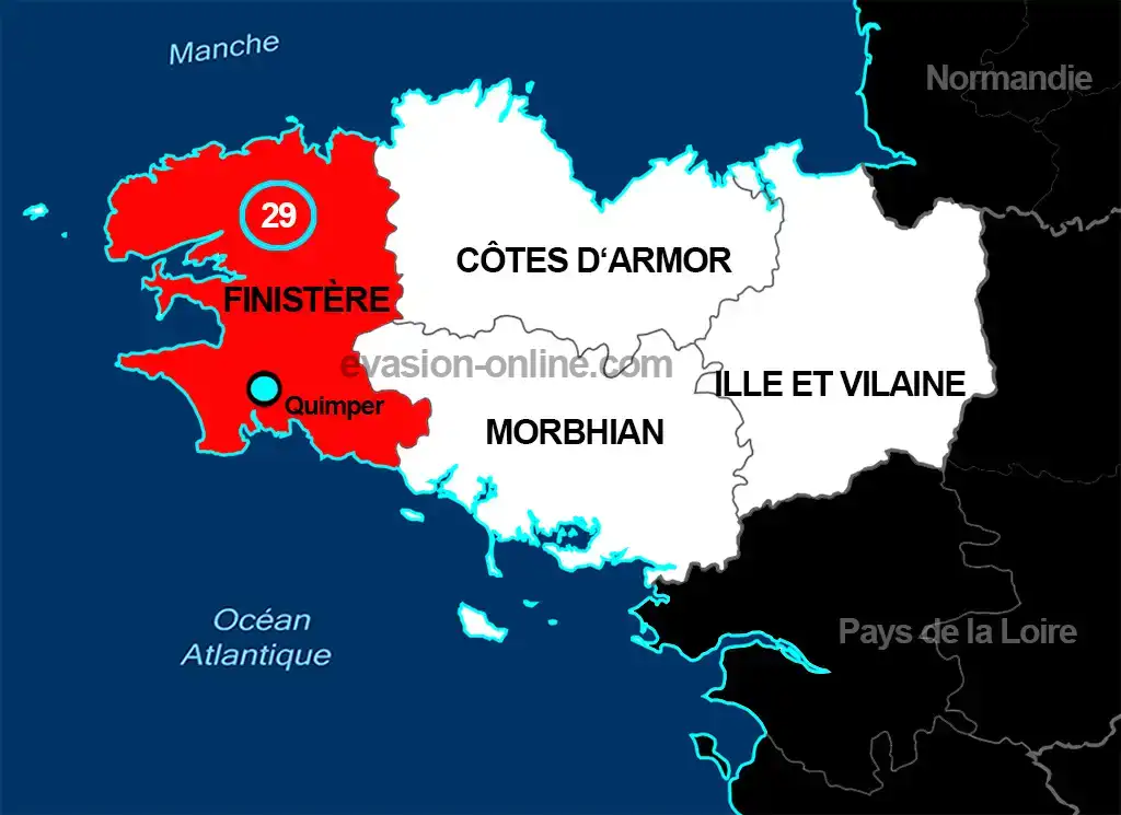 Département 29 sur la  Carte Région Bretagne