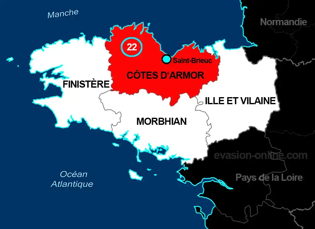 Localisation du département 22 sur la carte de la Région Bretagne