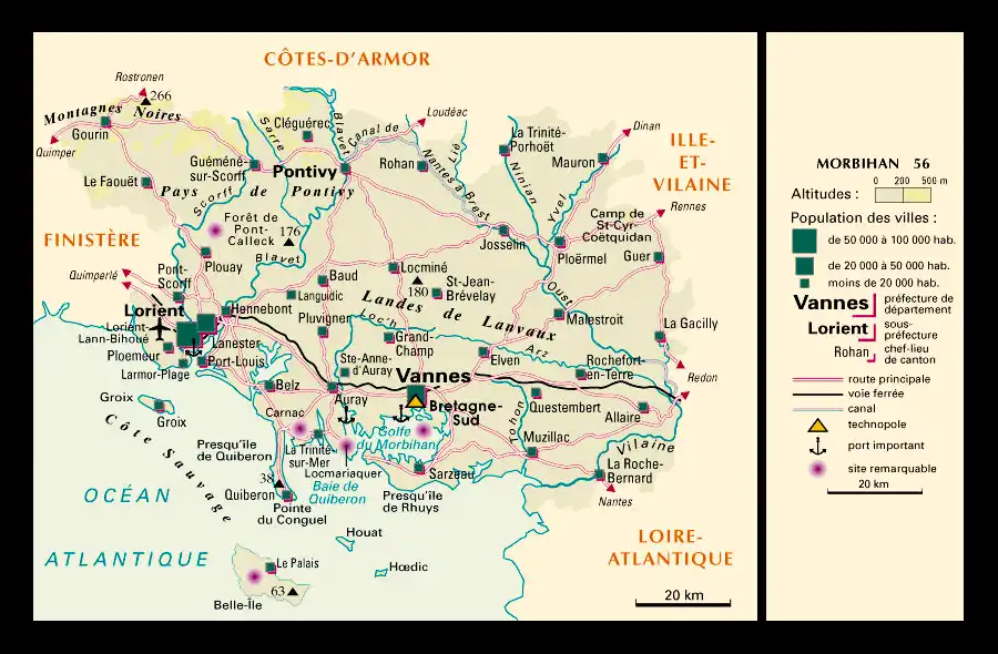 Carte détaillée des villes du Morbihan