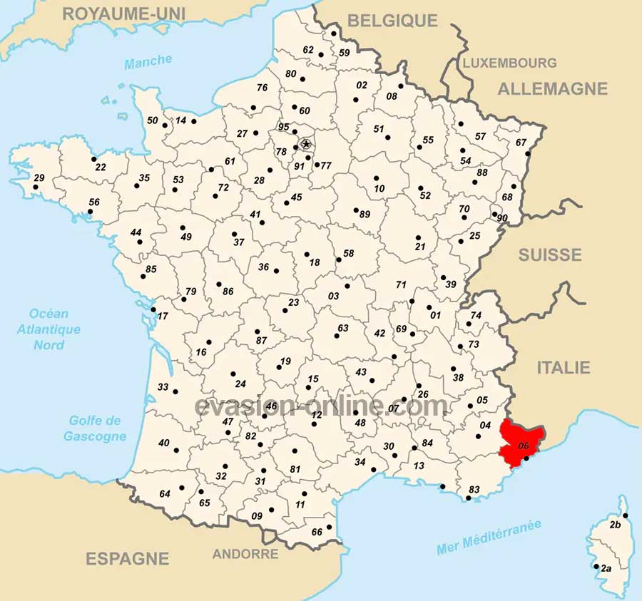 Département numéro 06 sur la Carte de France des départements