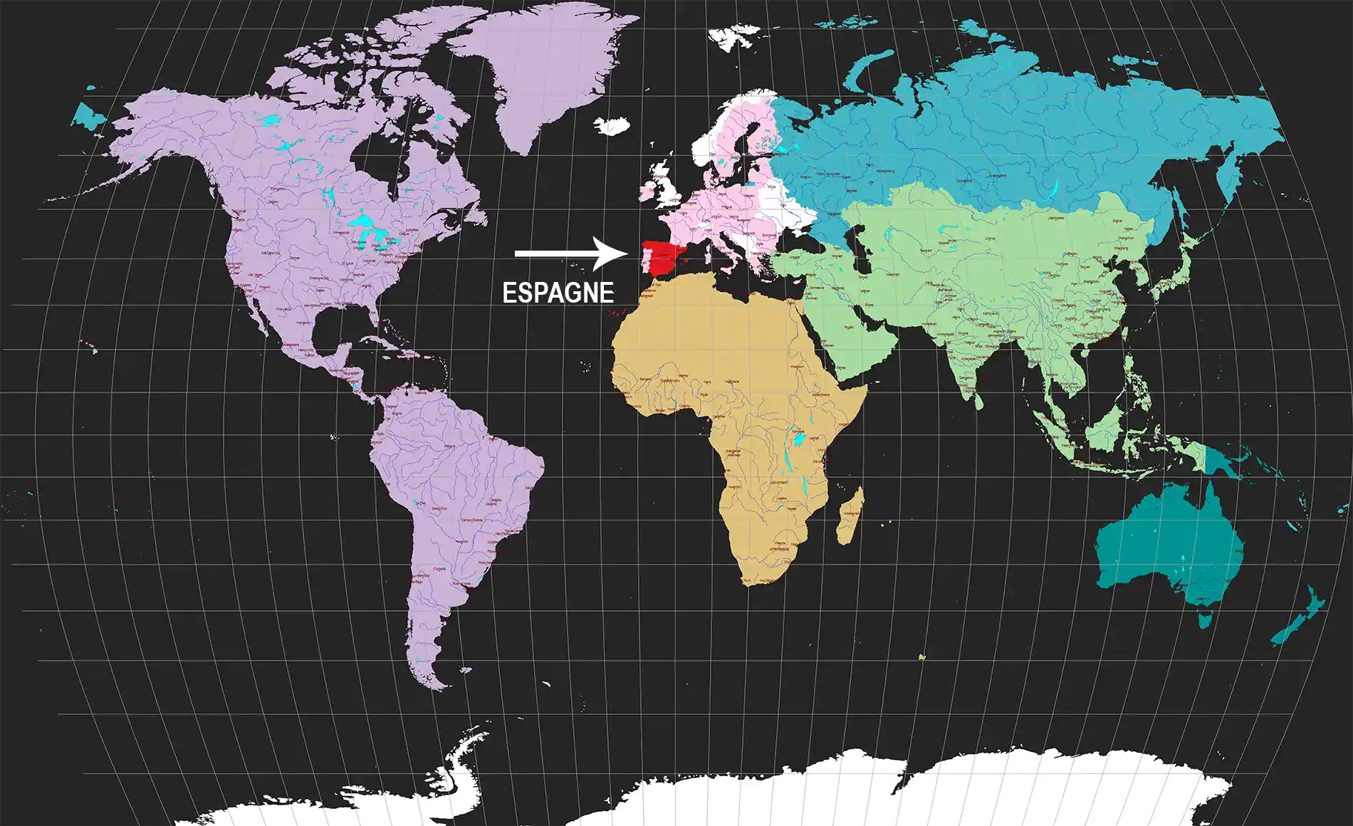 Carte de la Situation géographique de l'Espagne dans le monde