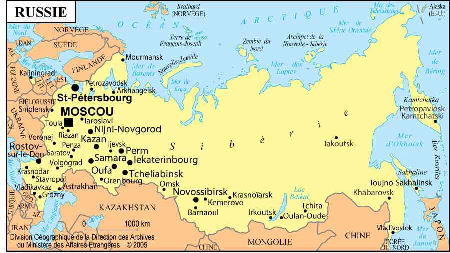Carte des grandes ville de Russie