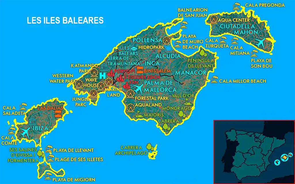 Carte des îles Baléares - Espagne