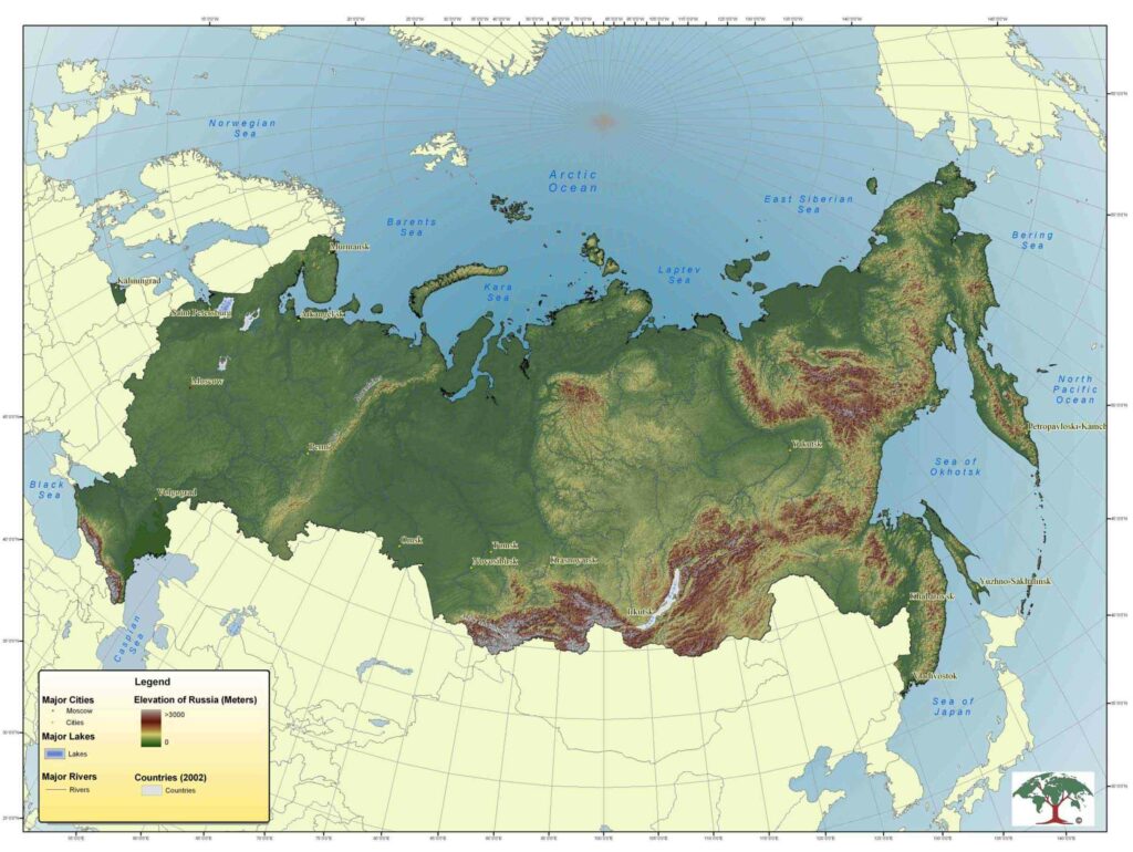 Carte du relief de Russie