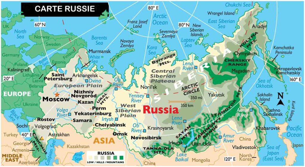 Carte géographique de la Russie