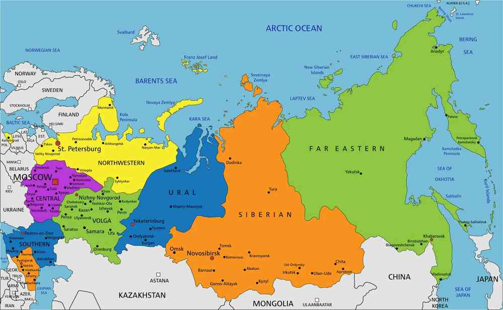 Carte de Russie - Régions et Grandes villes